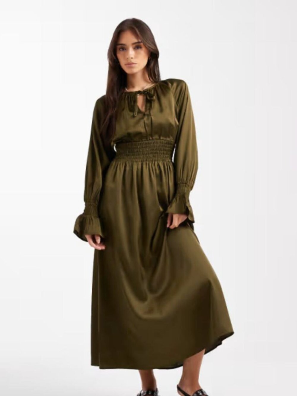 Wednesday's Girl Long Sleeve Boho Midaxi Dress | Green | Size M | NWT